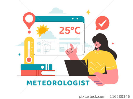 Meteorologist Vector Illustration with Weather Forecast and Atmospheric Precipitation Map in a Flat Style Cartoon Background Design 116380346