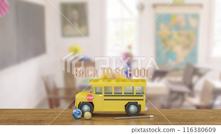 The School bus for Back to school concept 3d rendering. The School bus for Back to school concept 3d rendering. 116380609