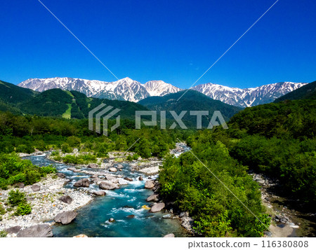 Snow-covered Northern Alps and Matsukawa River, Hakuba Village, Nagano Prefecture Snow-covered Northern Alps and Matsukawa River, Hakuba Village, Nagano Prefecture 116380808