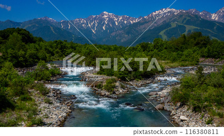 Snow-covered Northern Alps and Matsukawa River, Hakuba Village, Nagano Prefecture Snow-covered Northern Alps and Matsukawa River, Hakuba Village, Nagano Prefecture 116380811