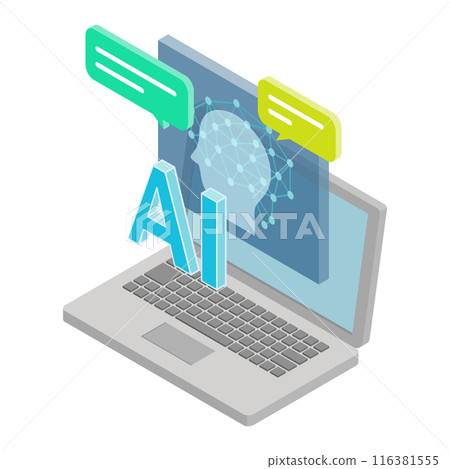 Isometric illustration: laptop and AI Isometric illustration: laptop and AI 116381555