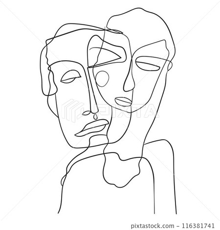 Portrait in modern abstract graphic style, Simple hand drawn black and white. Abstract composition. Portrait in modern abstract graphic style, Simple hand drawn black and white. Abstract composition. 116381741