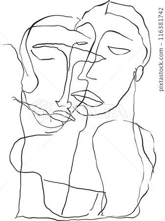 Portrait in modern abstract graphic style, Simple hand drawn black and white. Abstract composition. Portrait in modern abstract graphic style, Simple hand drawn black and white. Abstract composition. 116381742