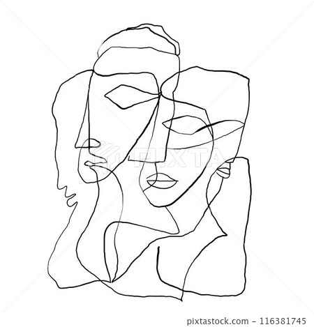 Portrait in modern abstract graphic style, Simple hand drawn black and white. Abstract composition. 116381745