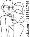 Portrait in modern abstract graphic style, Simple hand drawn black and white. Abstract composition. 116381746