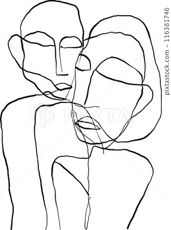 Portrait in modern abstract graphic style, Simple hand drawn black and white. Abstract composition. 116381746