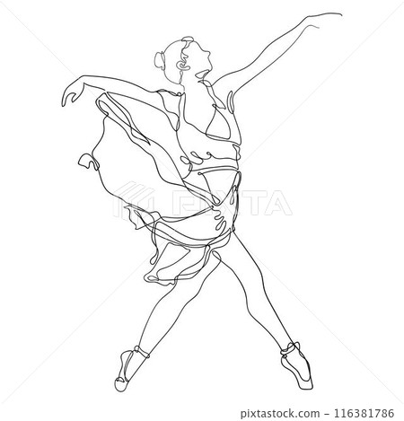 Line art of Ballet Modern Minimalist Drawing. Woman Ballerina One Line Illustration 116381786