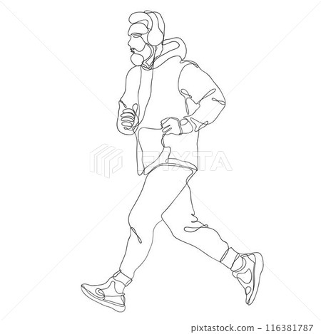 Line art of Young man is jogging, continous line 116381787