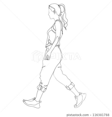 Line art of Young man is walking, continous line Line art of Young man is walking, continous line 116381788