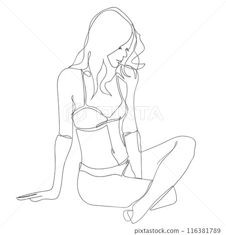 Line art of woman, continous line 116381789