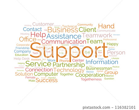 Support wordcloud template. Business concept vector background. Support wordcloud template. Business concept vector background. 116382101