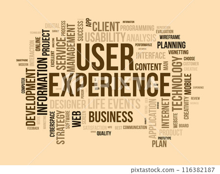 User Experience wordcloud template. Web Business concept vector background. User Experience wordcloud template. Web Business concept vector background. 116382187