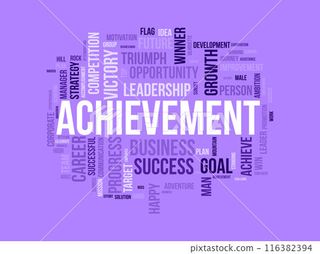 Achievement wordcloud template. Business concept vector background. 116382394