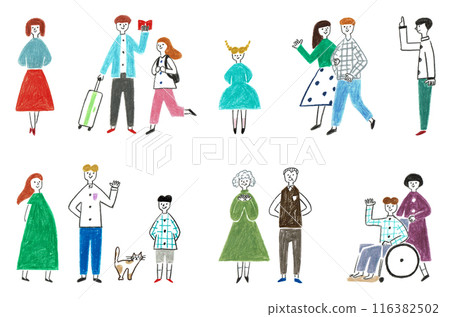 Hand-drawn illustrations of various people's lifestyles 116382502