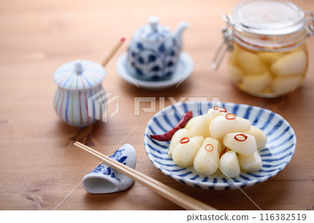 Pickled scallions in sweet vinegar made by my grandmother Pickled scallions in sweet vinegar made by my grandmother 116382519