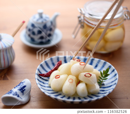 Pickled scallions in sweet vinegar made by my grandmother 116382526