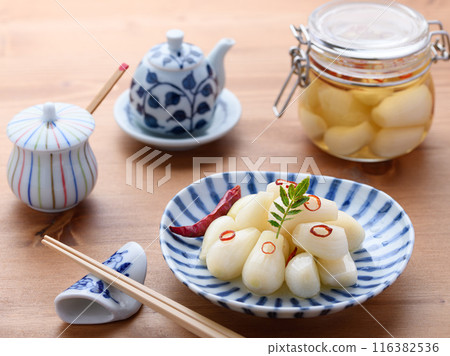 Pickled scallions in sweet vinegar made by my grandmother Pickled scallions in sweet vinegar made by my grandmother 116382536