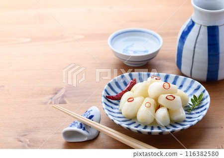 Pickled scallions in sweet vinegar made by my grandmother Pickled scallions in sweet vinegar made by my grandmother 116382580