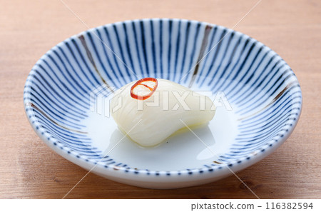 Pickled scallions in sweet vinegar made by my grandmother Pickled scallions in sweet vinegar made by my grandmother 116382594