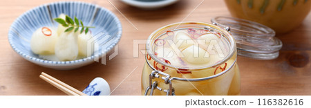 Pickled scallions in sweet vinegar made by my grandmother Pickled scallions in sweet vinegar made by my grandmother 116382616