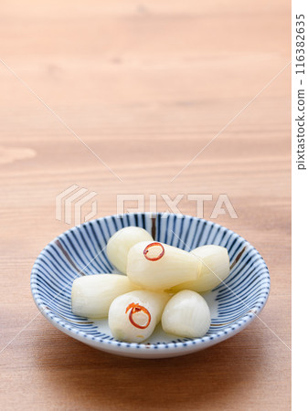 Pickled scallions in sweet vinegar made by my grandmother Pickled scallions in sweet vinegar made by my grandmother 116382635