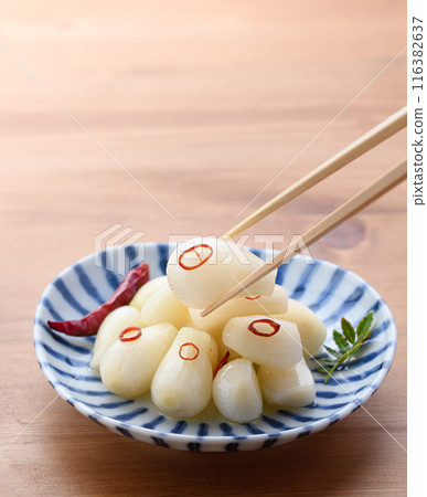 Pickled scallions in sweet vinegar made by my grandmother Pickled scallions in sweet vinegar made by my grandmother 116382637