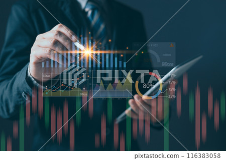 businessman draw graphs report and progress of business and analyze financial,and investment.Use technology to plan strategy to success goals and growth stock.online business,online digital marketing. 116383058
