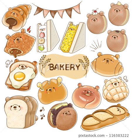 Cute bread illustration set (bear) Cute bread illustration set (bear) 116383222