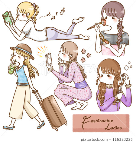 設定時尚女孩的插圖 116383225