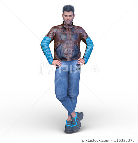man wearing a leather jacket 116383373