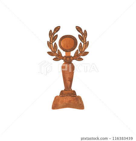 Shiny gold cup. Award for the winner of the competition. Bowl on pedestal. Symbol of success, good luck and achievements. Isolated watercolor illustration on white background. Clipart. Shiny gold cup. Award for the winner of the competition. Bowl on pedestal. Symbol of success, good luck and achievements. Isolated watercolor illustration on white background. Clipart. 116383439