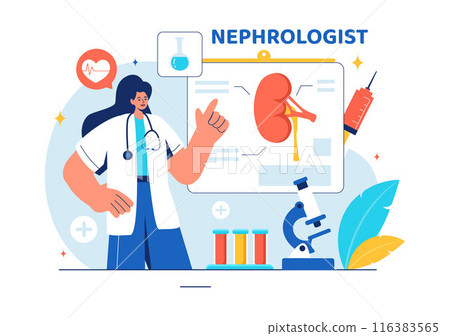 Nephrologist Vector Illustration featuring a Cardiologist, Proctologist, and Kidney Treatment on a Flat Style Cartoon Healthcare Background 116383565