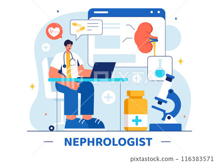 Nephrologist Vector Illustration featuring a Cardiologist, Proctologist, and Kidney Treatment on a Flat Style Cartoon Healthcare Background 116383571