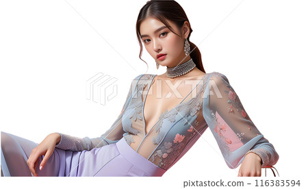 時尚時尚模特兒女人擺姿勢（透明背景）PNG與alpha通道AI生成 116383594