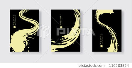 Yellow ink brush stroke on black background. Japanese style. Yellow ink brush stroke on black background. Japanese style. 116383834