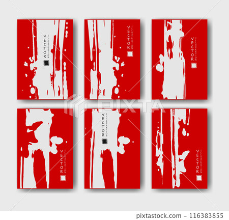 Red ink brush stroke on white background. Japanese style. Vector illustration grunge stains. Brushes illustration. 116383855