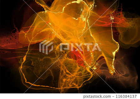 Luxury red, black, gold background marble liquid ink art. Vector illustration. 116384137