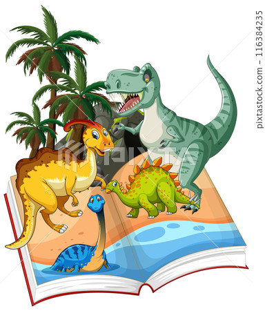 Dinosaurs Emerging from Storybook Dinosaurs Emerging from Storybook 116384235