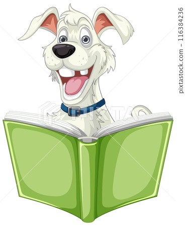 Happy Dog Reading a Book Happy Dog Reading a Book 116384236