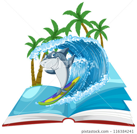 Shark Surfing Adventure in Book Shark Surfing Adventure in Book 116384241