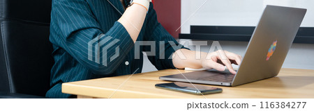 asian woman use laptop for working her business from home asian woman use laptop for working her business from home 116384277