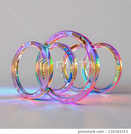 set of holographic rings on gray background 116384353
