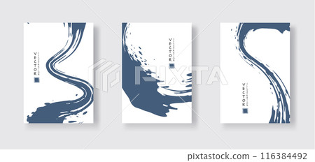 Blue ink brush stroke on white background. Japanese style. 116384492