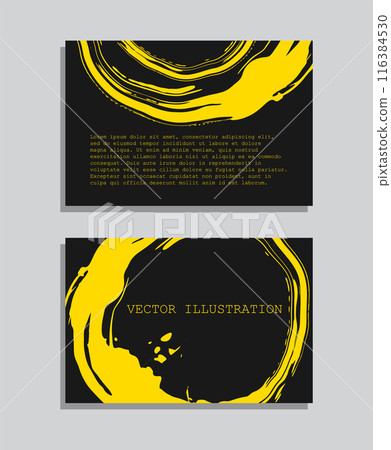 Yellow ink brush stroke on black background. Japanese style. Vector illustration of grunge wave stains. Vector brushes illustration. 116384530