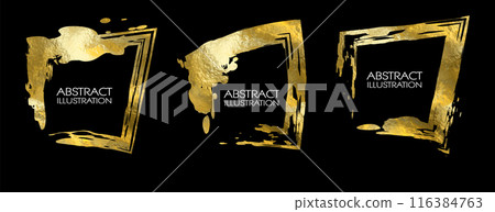 Gold foil abstract square grunge banners set. Texture, gold foil effect background vector. Gold foil abstract square grunge banners set. Texture, gold foil effect background vector. 116384763