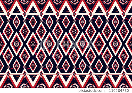 Tribal fabric pattern with red and white eyes 116384780