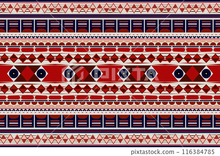 Tribal fabric pattern with red and white eyes Tribal fabric pattern with red and white eyes 116384785