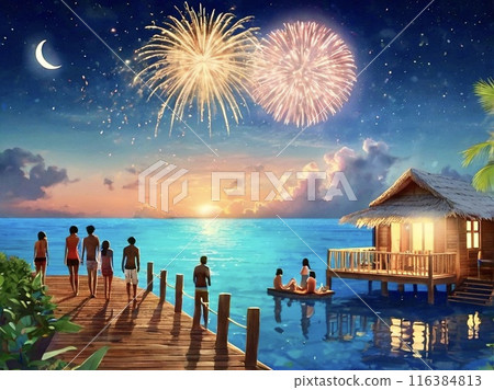 夕陽西下的熱帶度假勝地 116384813