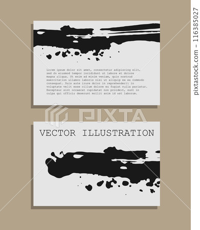 Black ink brush stroke on white background. Japanese style. Vector illustration of grunge wave stains. Vector brushes illustration. Black ink brush stroke on white background. Japanese style. Vector illustration of grunge wave stains. Vector brushes illustration. 116385027