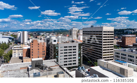 spokane downtown washington aerial view spokane downtown washington aerial view 116385108